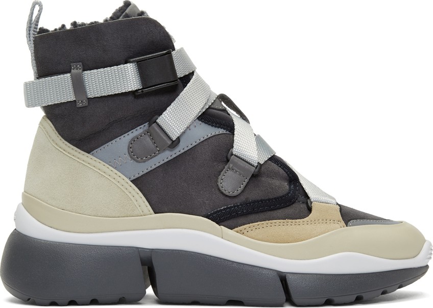 Chloe Grey & Beige Sonnie High-Top Sneakers
