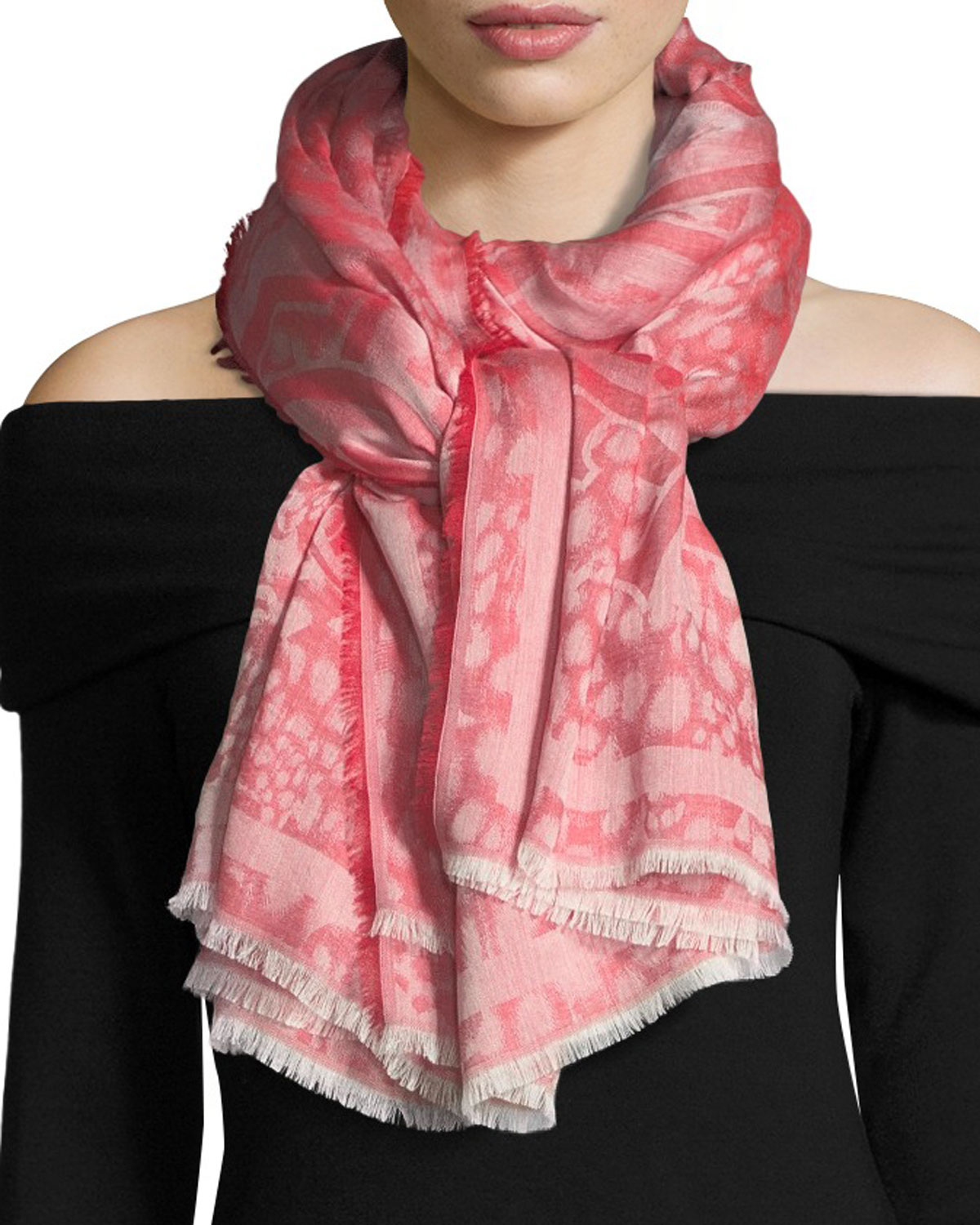 Roberto Cavalli Multipattern Cheetah Print Fringe Stole