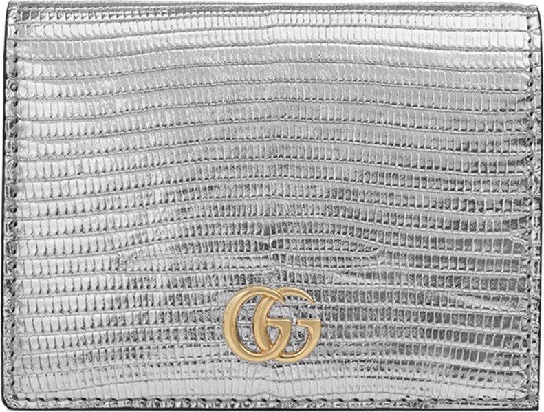 Gucci Petite Marmont Laminated Lizard Flap Card Case