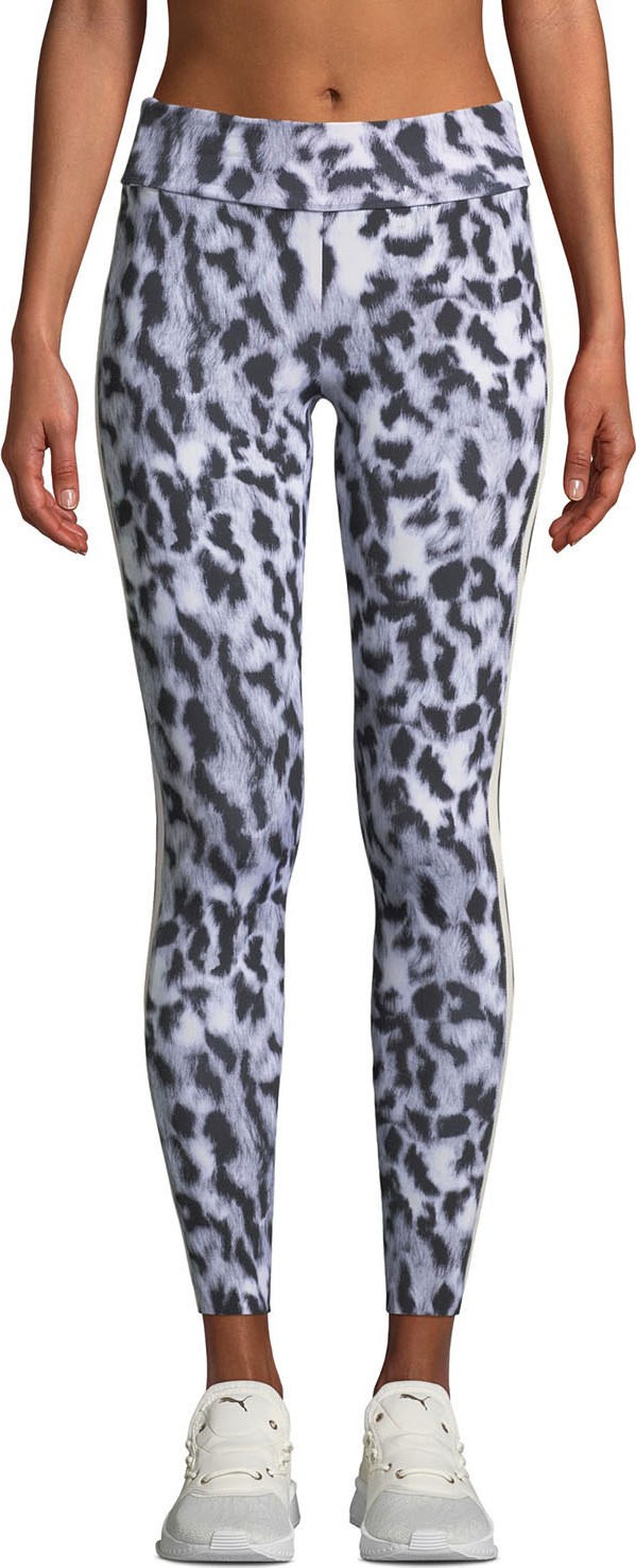 Norma Kamali Side-Stripe Leopard-Print Leggings