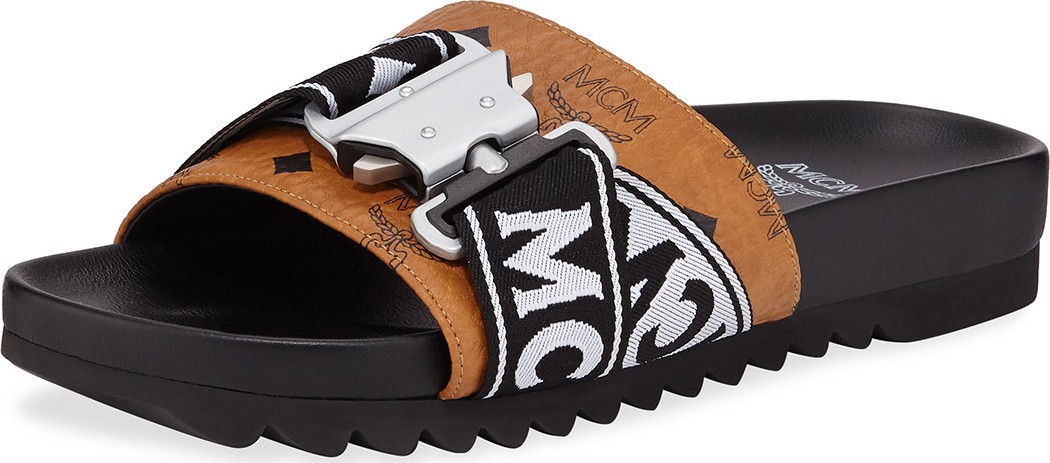 MCM Men's Weaving Buckle-Detail Slide Sandal