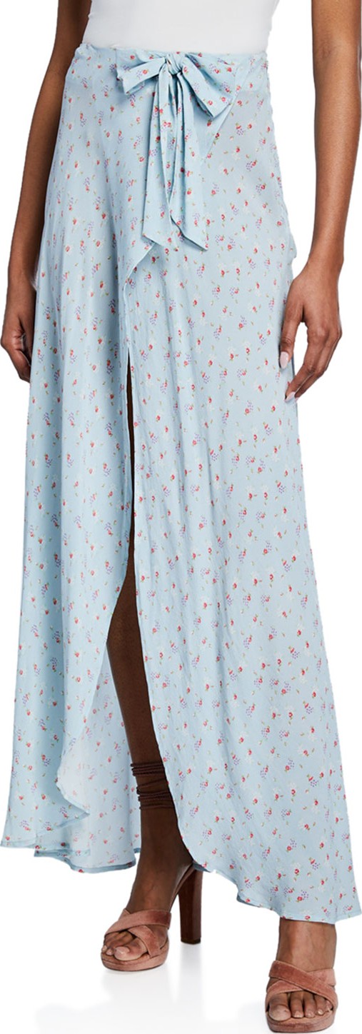 LOVESHACKFANCY Jolene Silk Wrap-Front Maxi Skirt