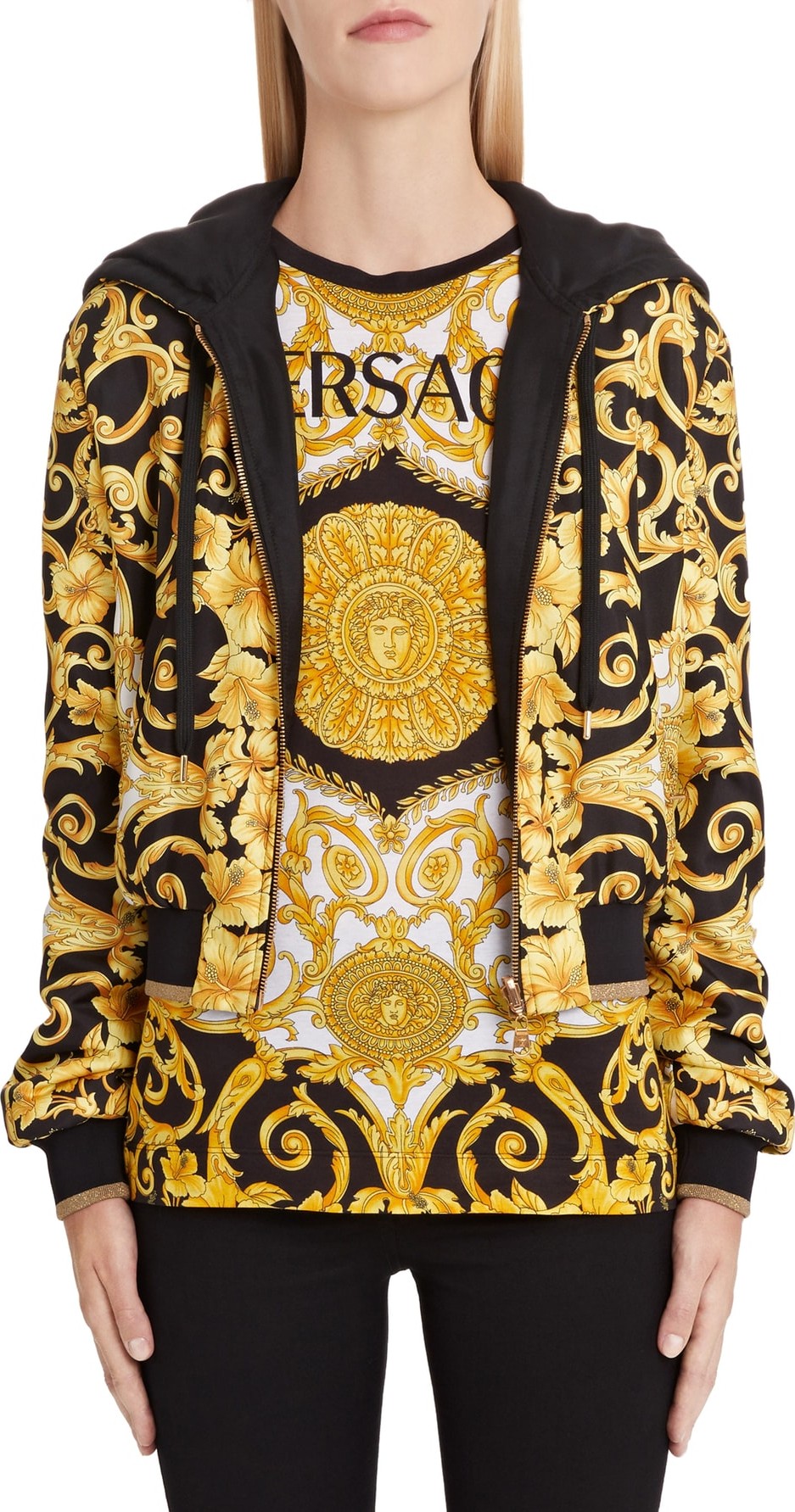 Versace First Line Reversible Hibiscus Print Zip Hoodie