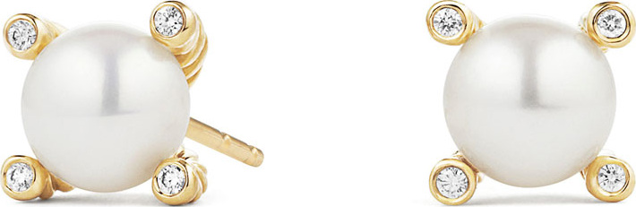 David Yurman Cable Collectibles 18k Diamond & Pearl Stud Earrings