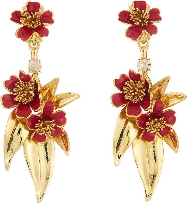 Oscar De La Renta Delicate Flower Drop Clip-On Earrings