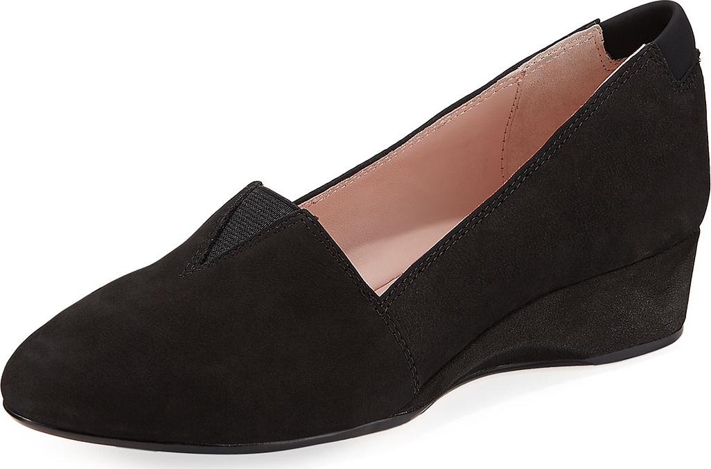 Taryn Rose Suede Low-Wedge Slip-On Pump