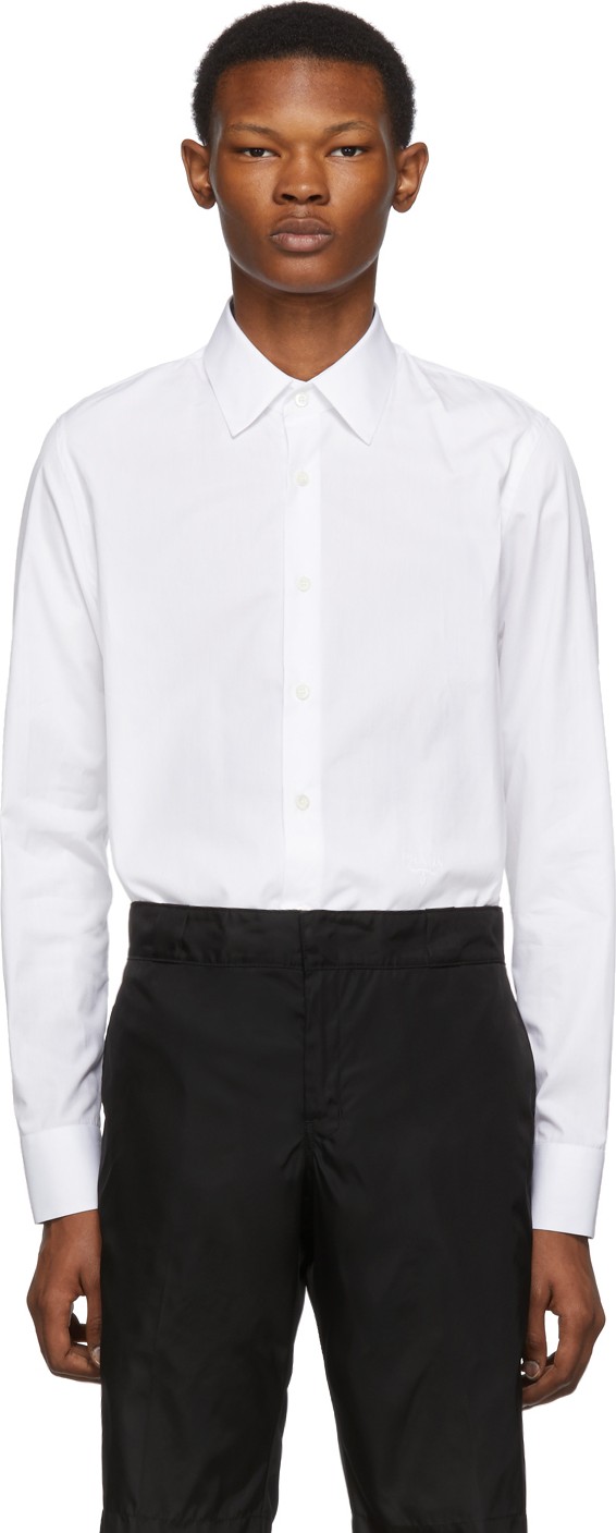 Prada White Embroidered Logo Shirt