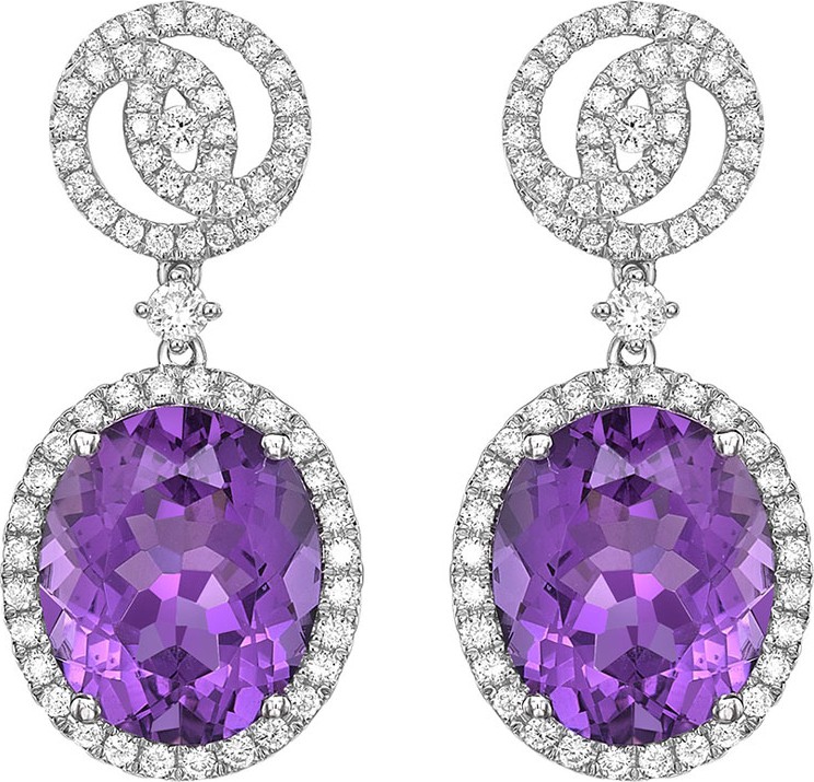 Kiki McDonough Signature 18k White Gold Diamond & Amethyst Drop Earrings