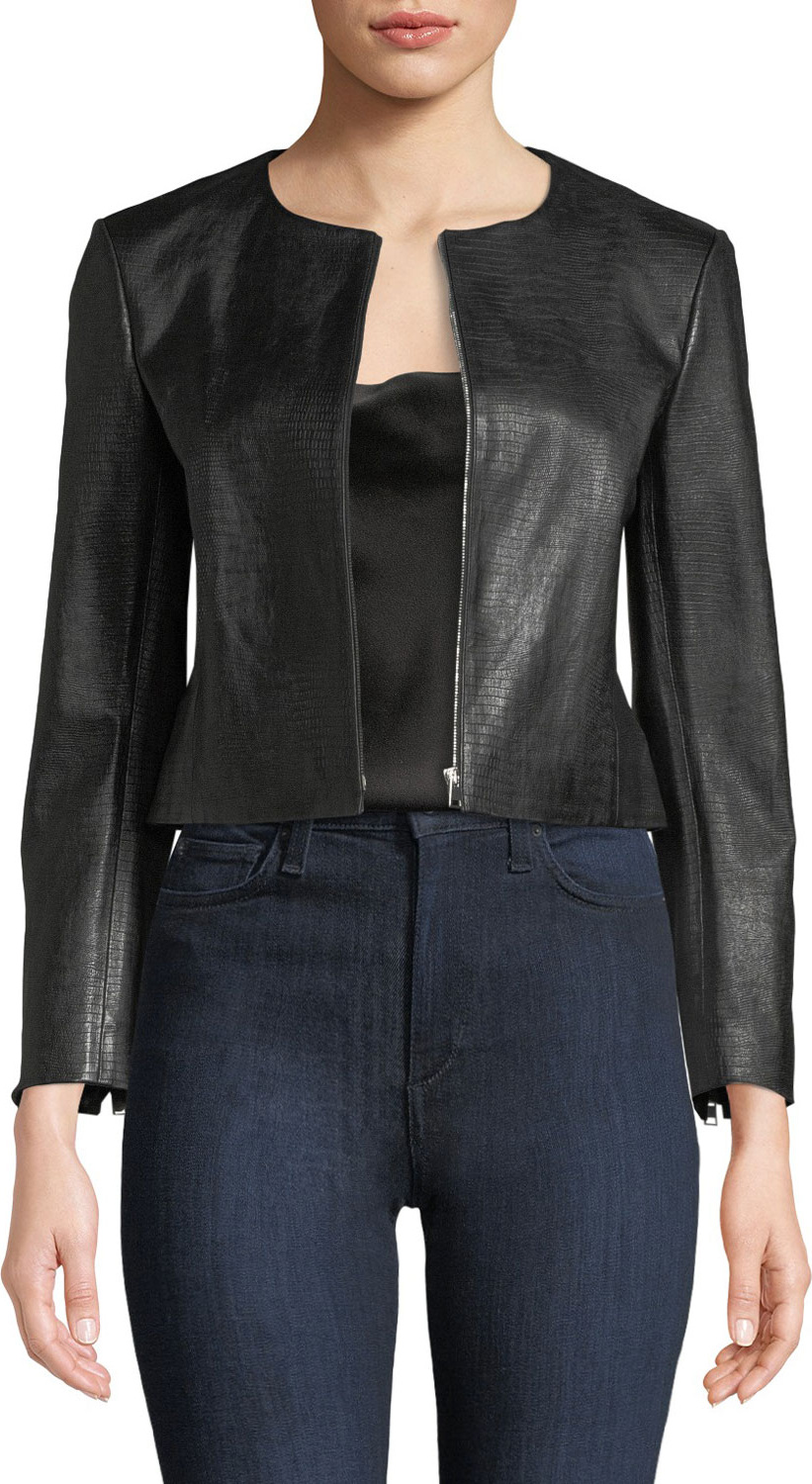 Theory Zip-Front Washed Leather Jacket