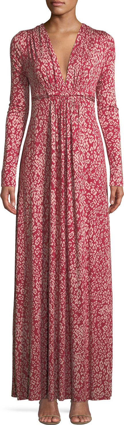 Rachel Pally Plunging-Neck Long-Sleeve Floral-Print Jersey Long Dress