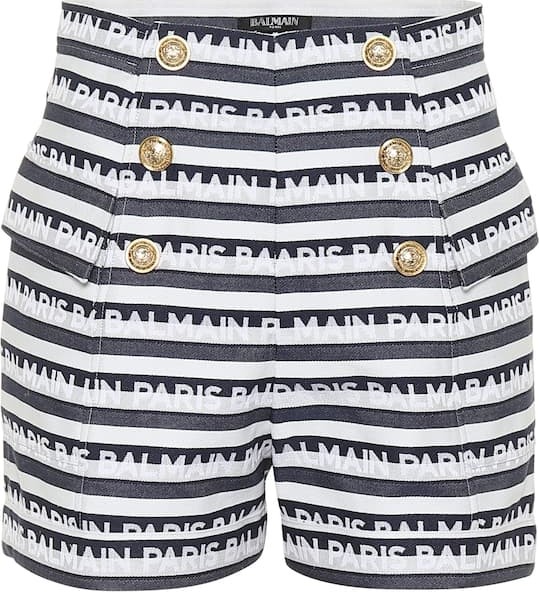 Balmain High-rise striped cotton shorts
