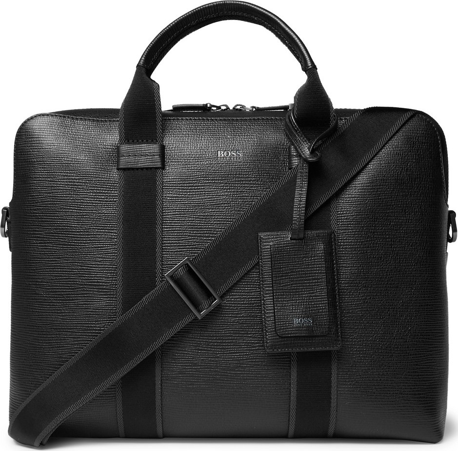 HUGO BOSS Timeless Cross-Grain Leather Briefcase