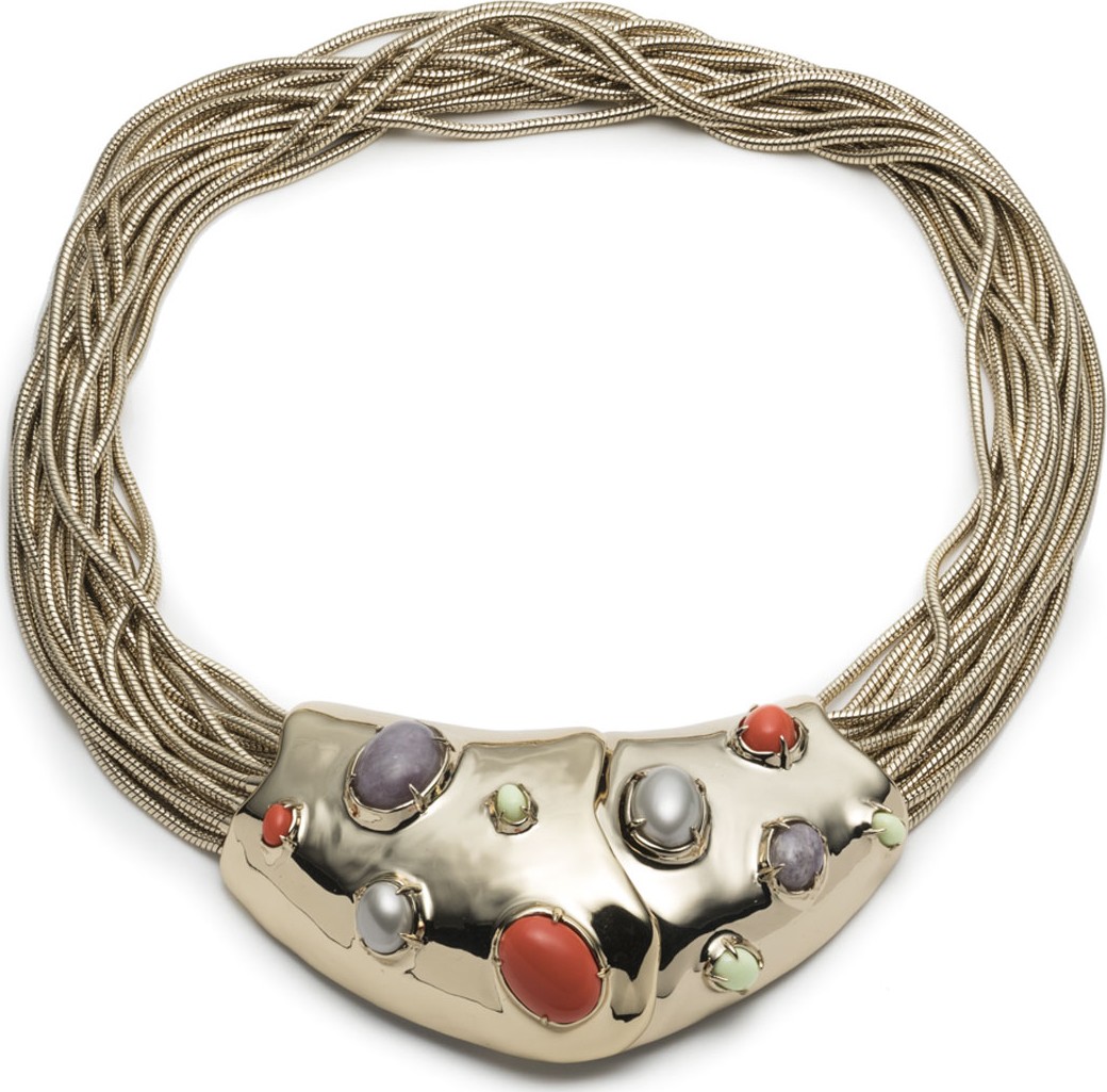 Alexis Bittar Sculptural Stone Cluster Snake Chain Bib Necklace