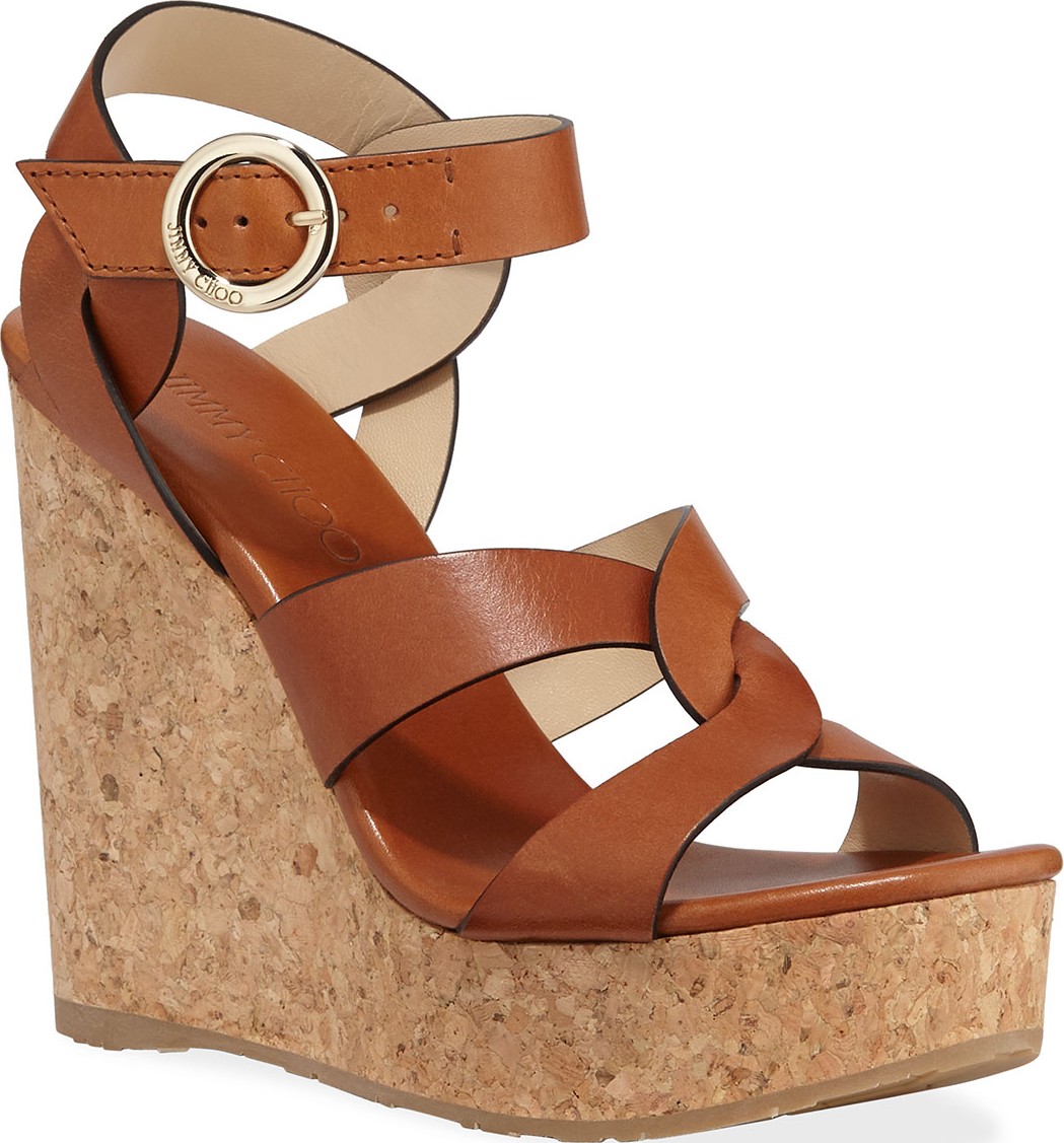 Jimmy Choo Aleili Leather Cork Wedge Sandals