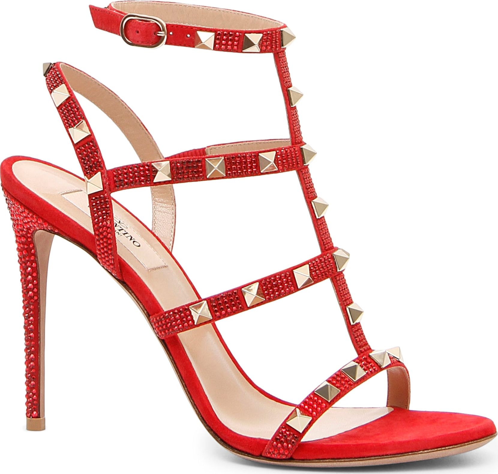 Valentino Rockstud Crystal Embellished Cage Sandal