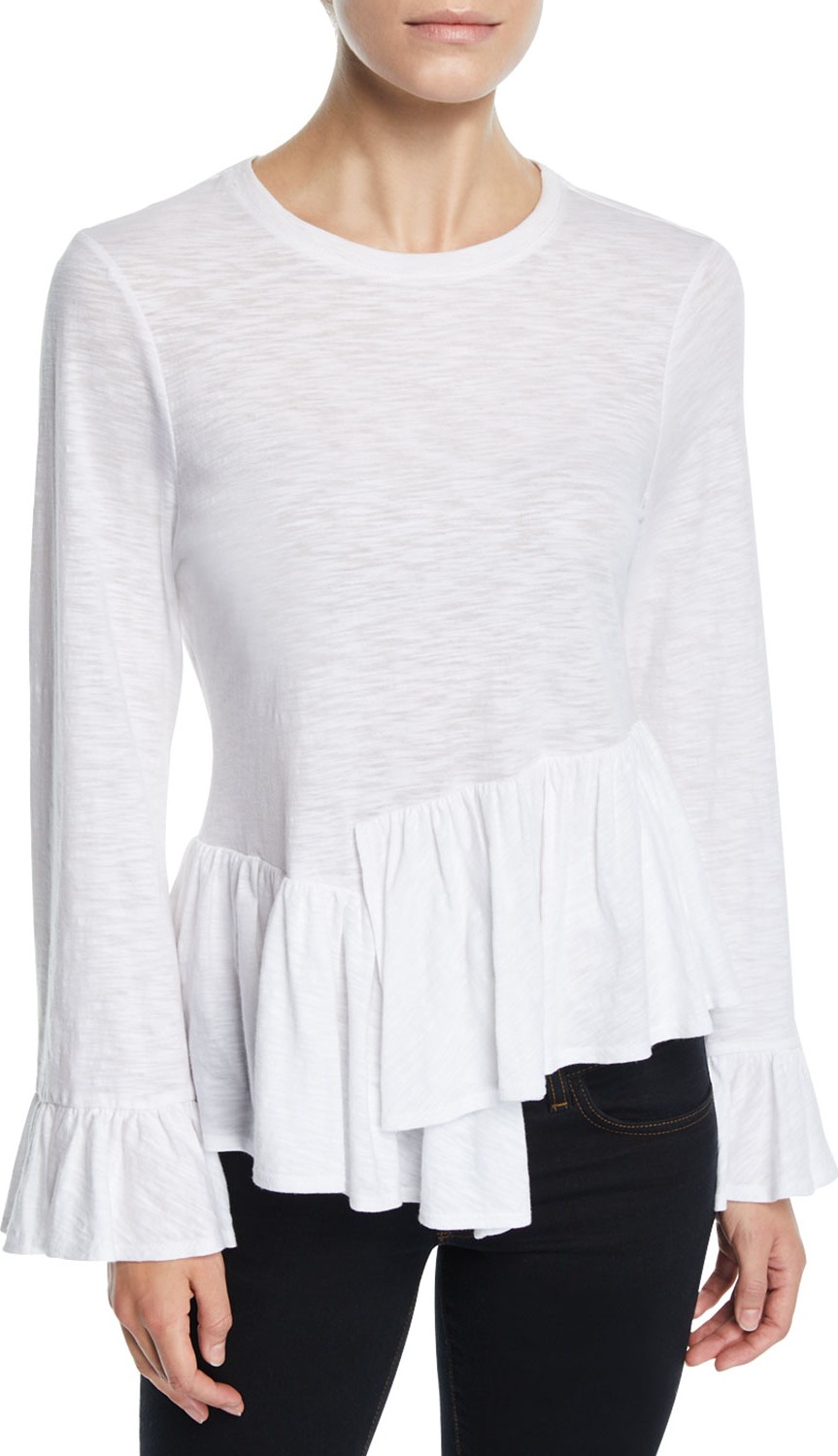 Cinq A Sept Aziza Bell-Sleeve Asymmetrical Cotton Top