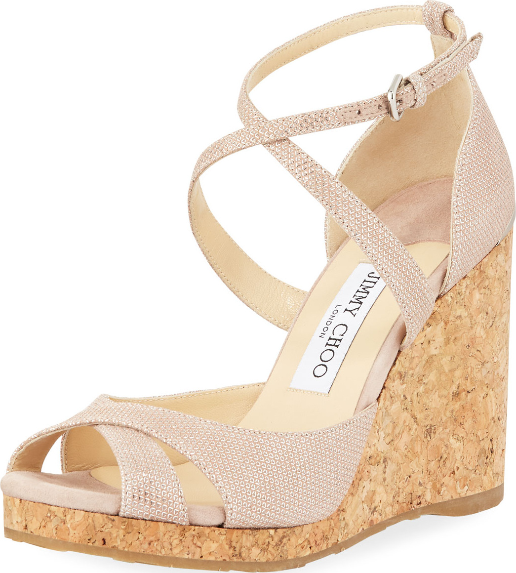 Jimmy Choo Alnah Gou Glitter Mesh Wedge Sandal