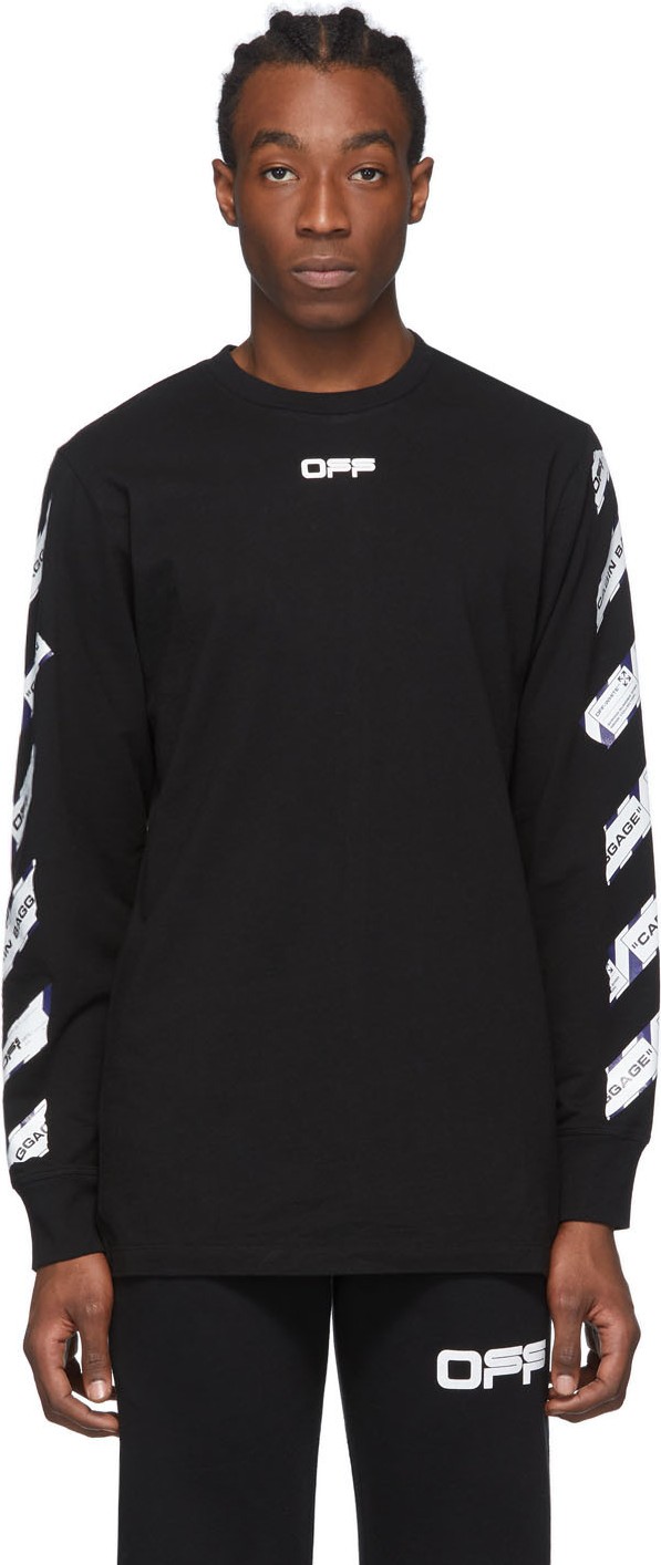 Off White Black Airport Tape Long Sleeve T-Shirt