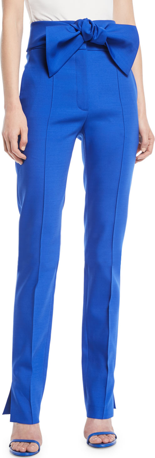 Valentino Wool-Blend Stretch Pants w/ Bow Tie Waist
