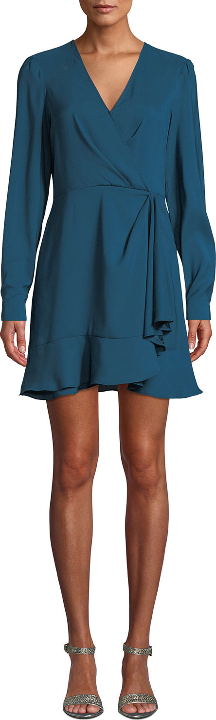 Parker Polly Long-Sleeve Flounce Faux-Wrap Dress
