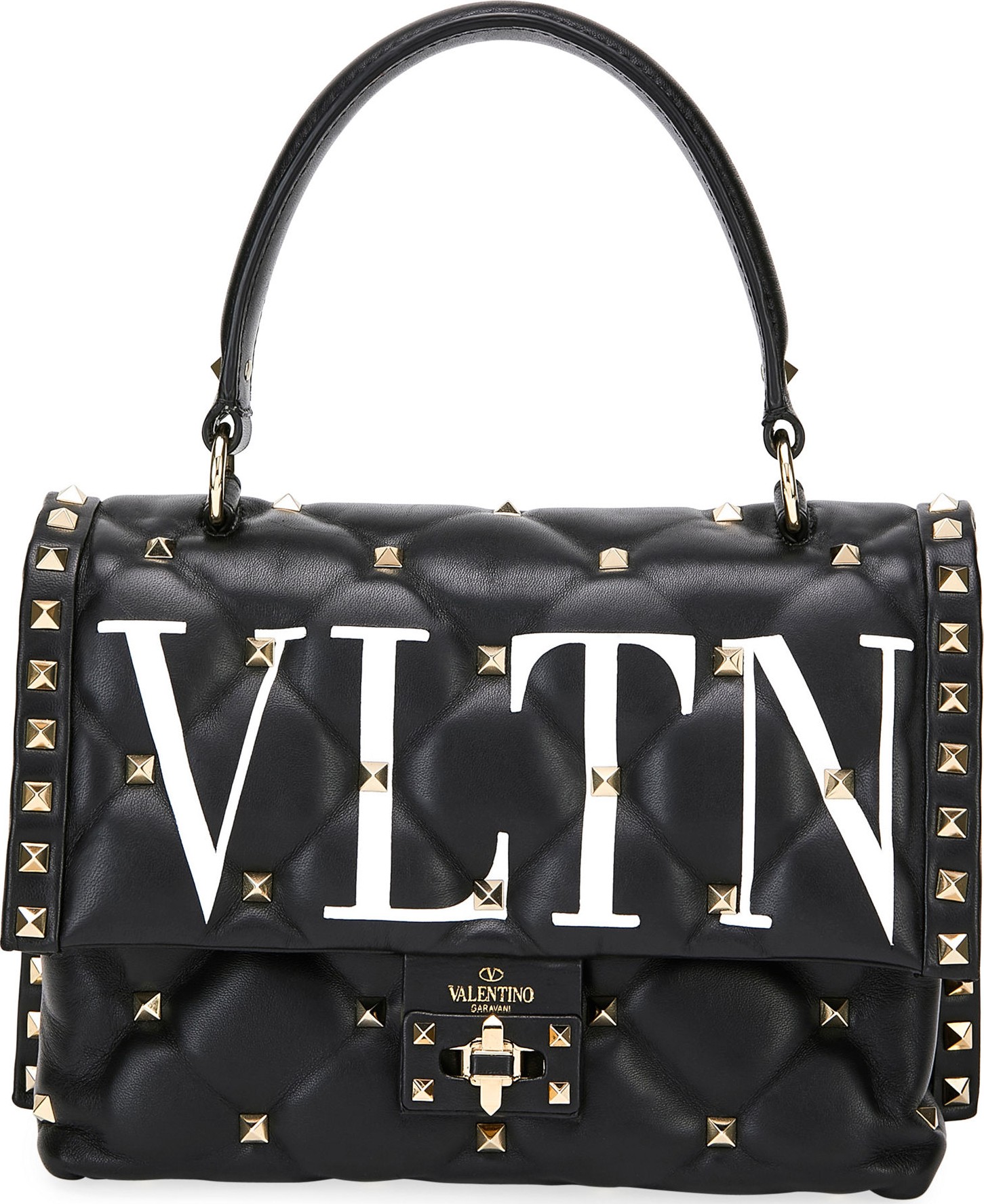 Valentino Candystud Medium VLTN Logo Top-Handle Bag
