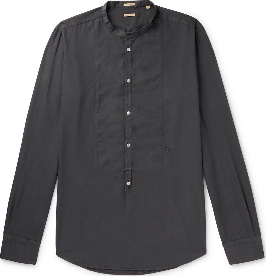 Massimo Alba Grandad-Collar Bib-Front Brushed-Twill Half-Placket Shirt