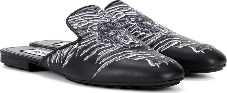 KENZO Embroidered leather slippers