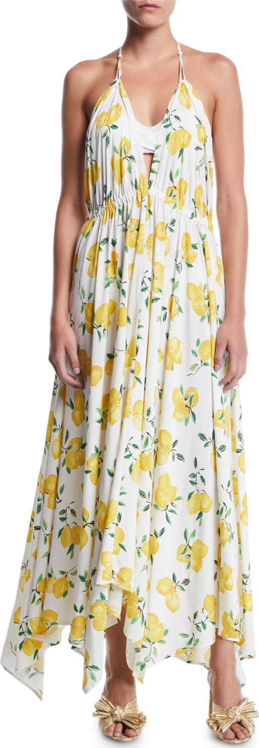 Kate Spade New York lemon-print halter coverup maxi dress