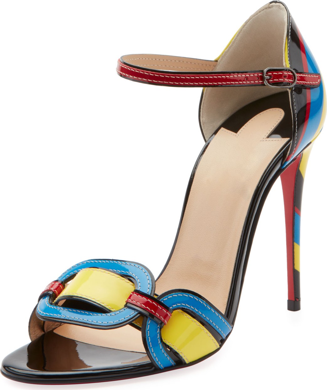 Christian Louboutin Valparaiso Colorblock Patent Red Sole Sandals Christian Louboutin Valparaiso Colorblock Patent Red Sole Sandals