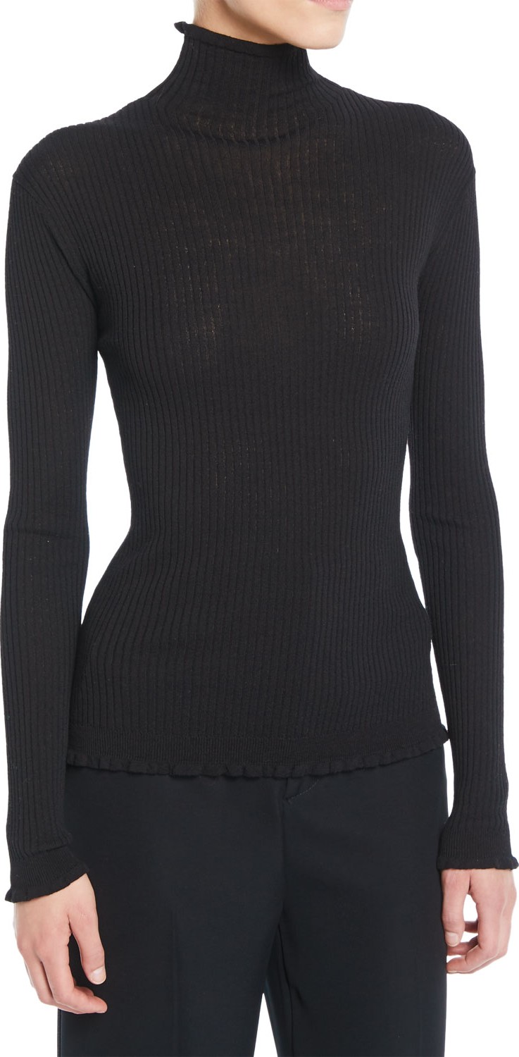 Vince Ribbed Lettuce-Edge Turtleneck Sweater