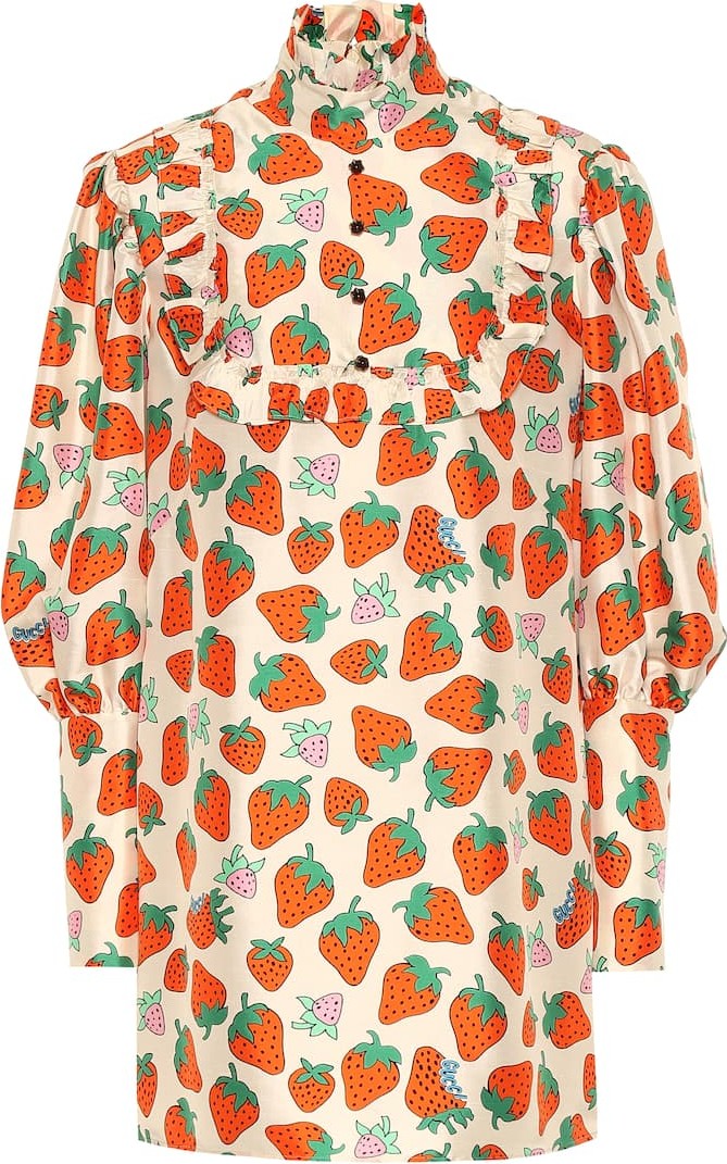 Gucci Strawberry-print silk blouse