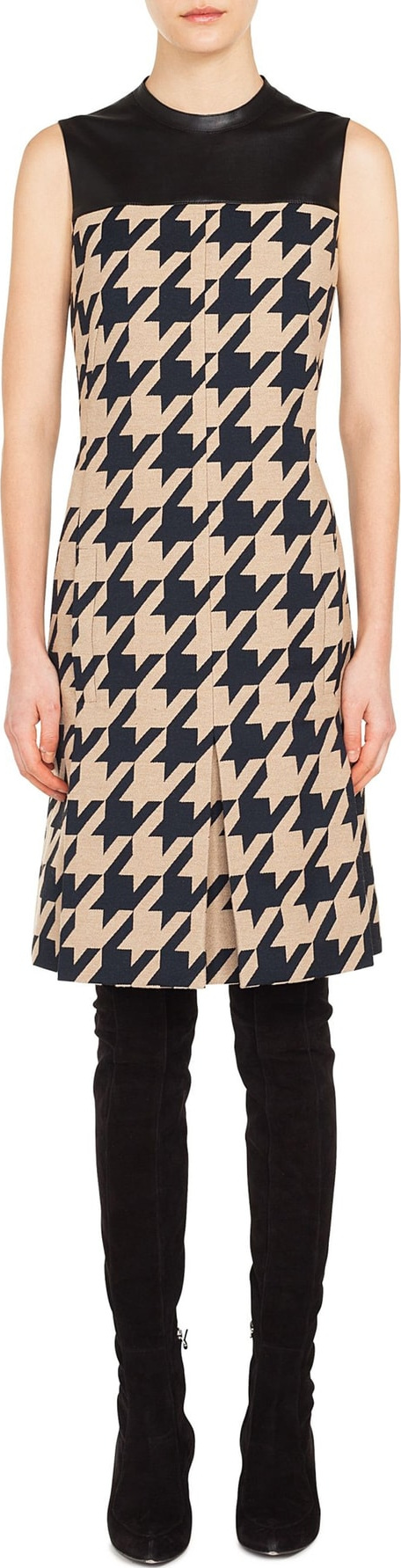 Akris Punto Leather Trim Houndstooth Jacquard Dress