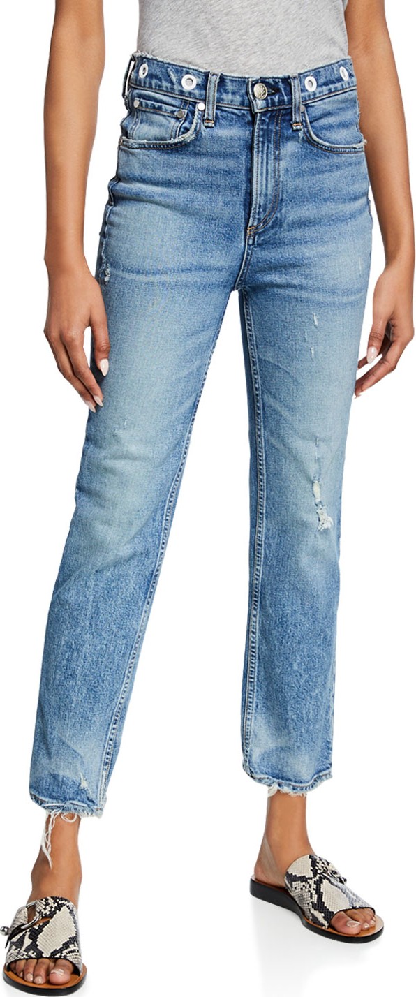 Rag & Bone Maya High-Rise Ankle Straight Jeans w/ Grommets