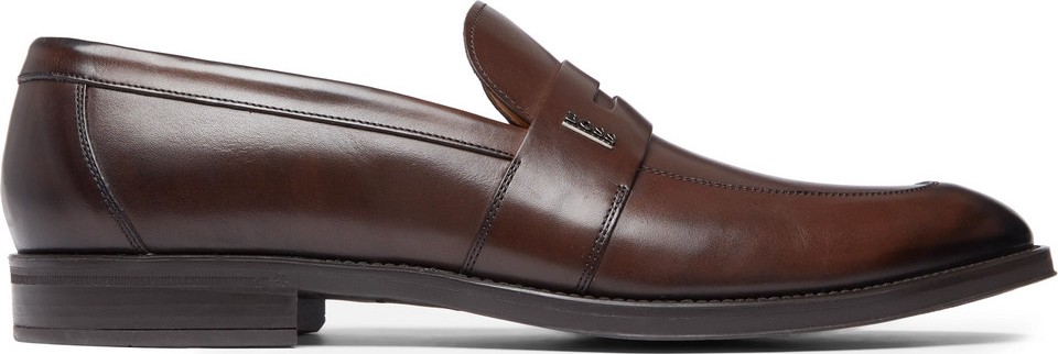 HUGO BOSS Coventry Burnished-Leather Penny Loafers