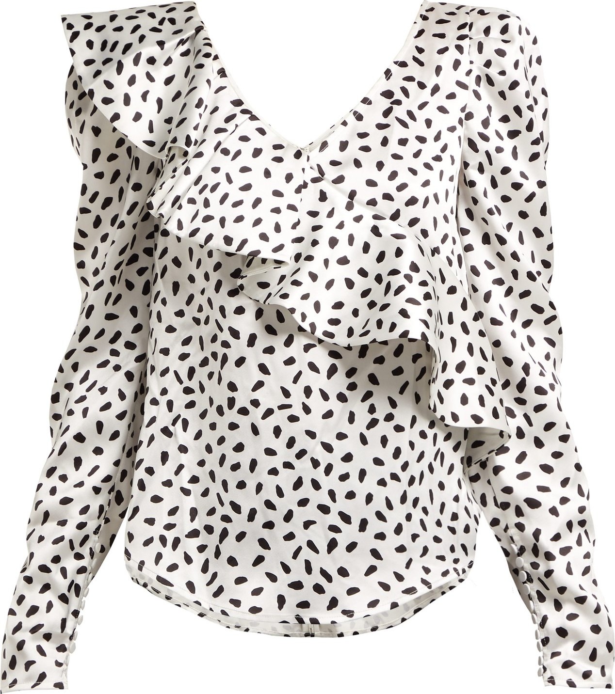 Self Portrait Polka-dot ruffled satin top