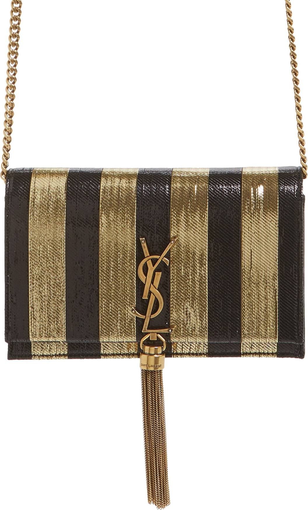Saint Laurent Kate Metallic Stripe Wallet on a Chain