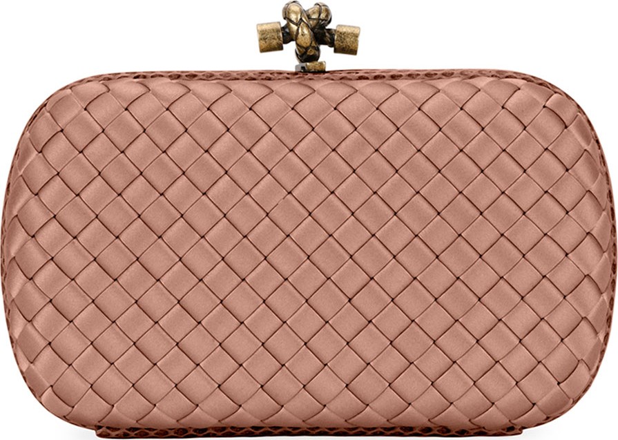 Bottega Veneta Woven Medium Chain Knot Satin Clutch Bag