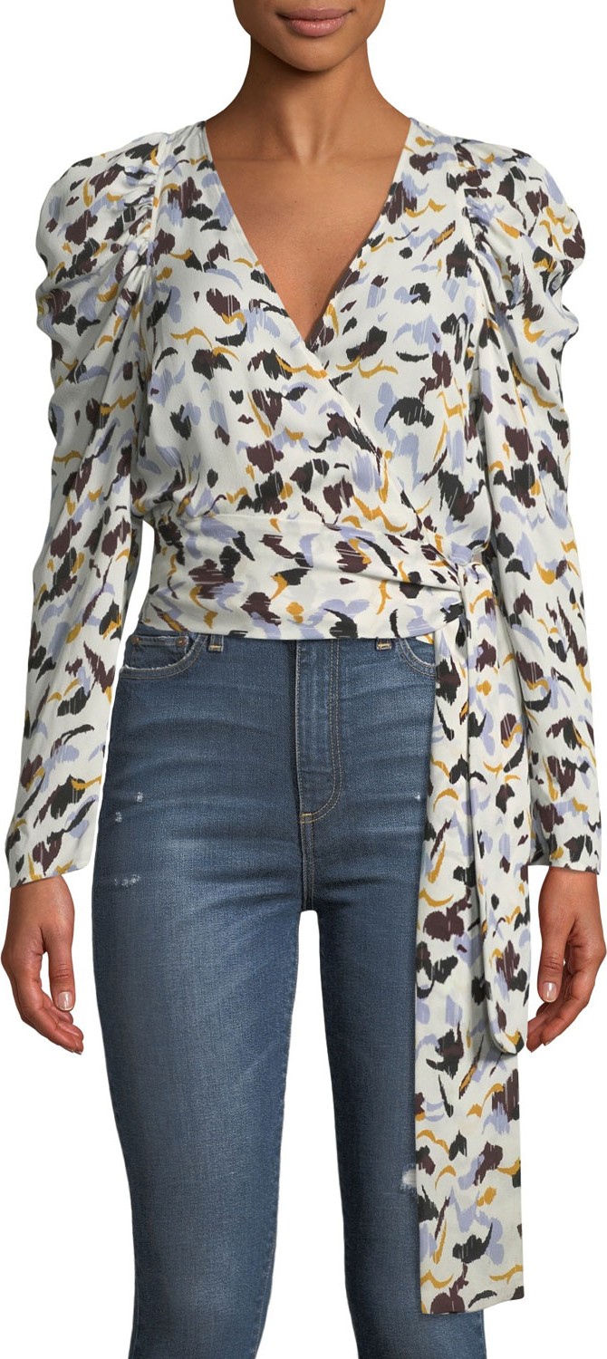 A.L.C. Tessa Printed Silk Long-Sleeve Wrap Top