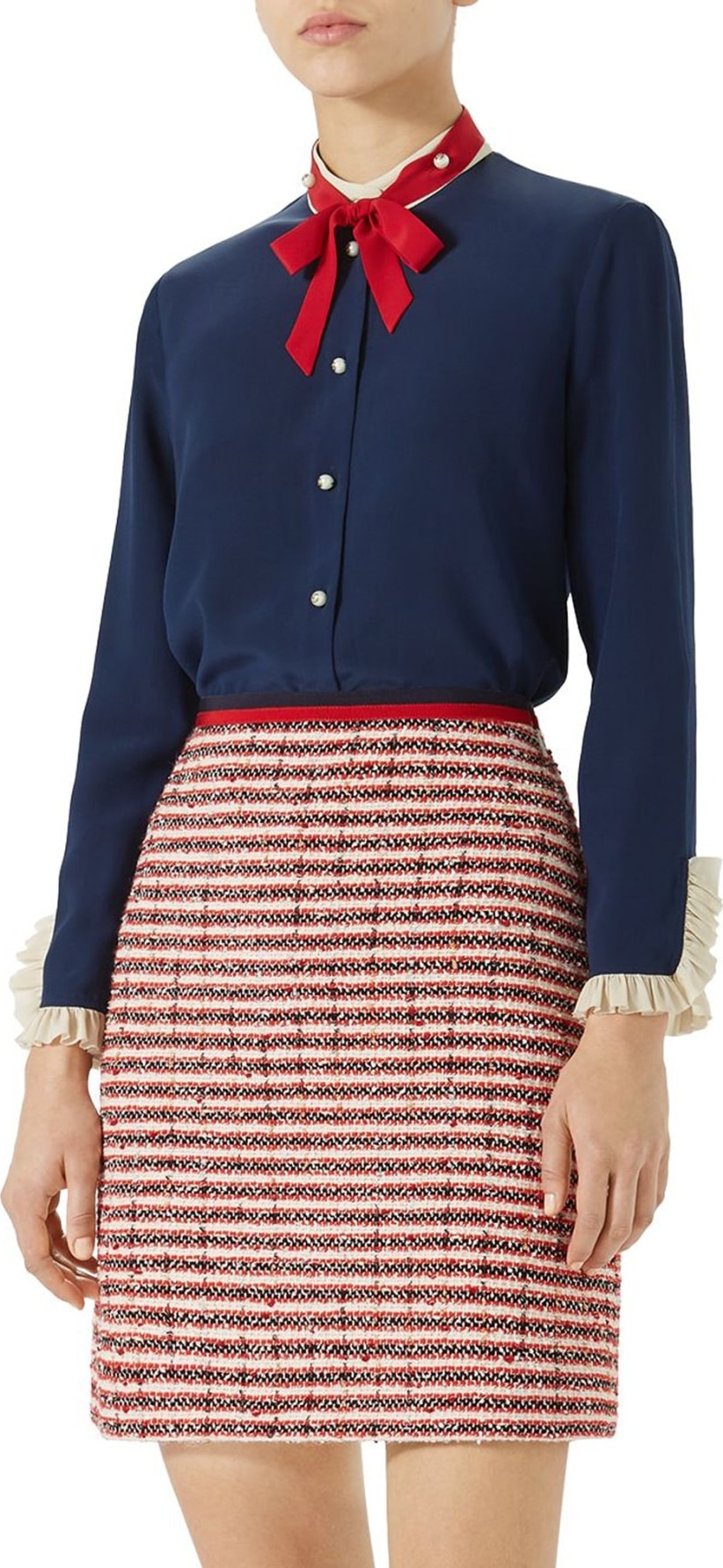 Gucci Ruffle Silk Tie Neck Blouse