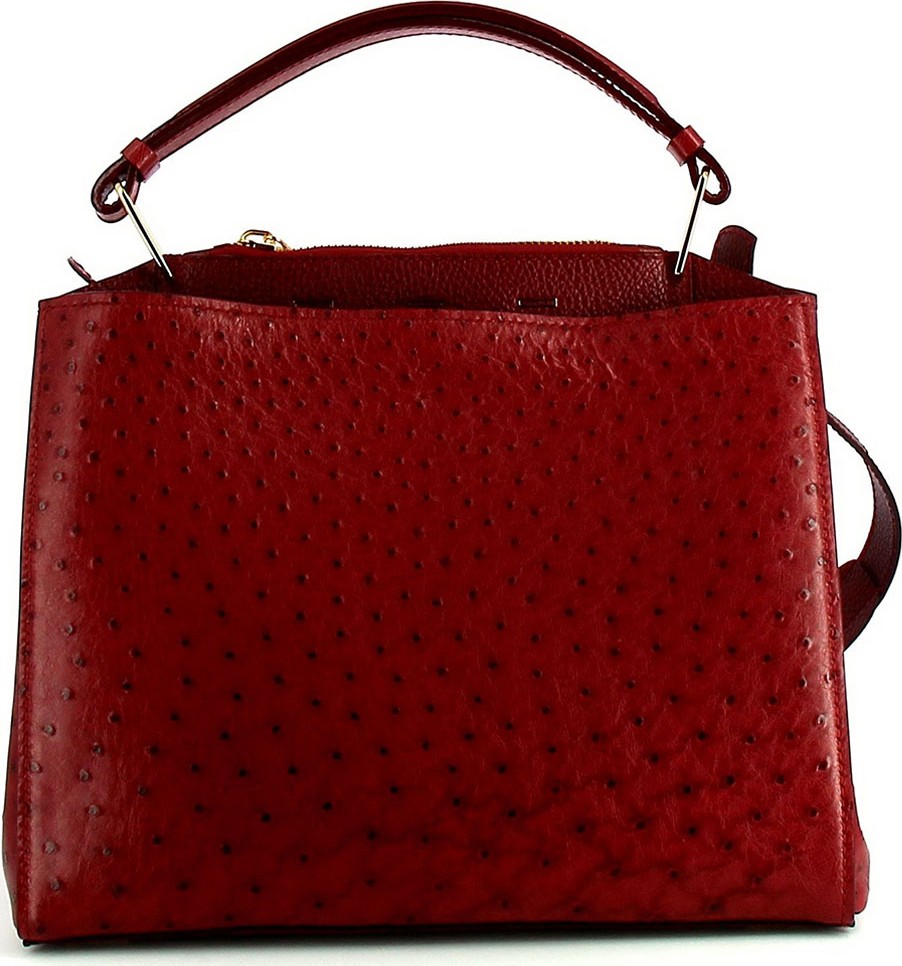 VBH Seven Ostrich & Vitello Satchel Bag, Burgundy