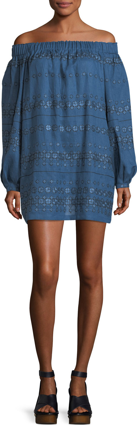 Vita Kin Embroidered Linen Off-the-Shoulder Minidress