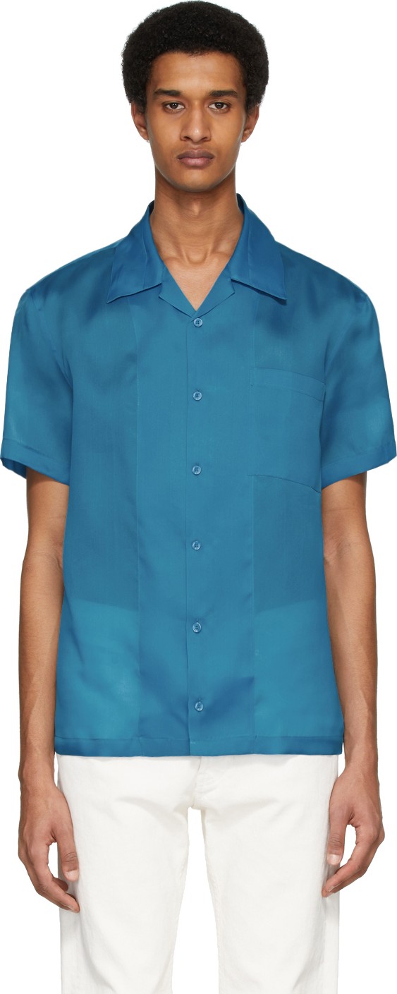 Helmut Lang Blue Silk Casual Fit Shirt