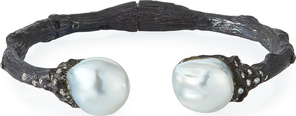 K Brunini Twig Diamond & Pearl Split Cuff, White