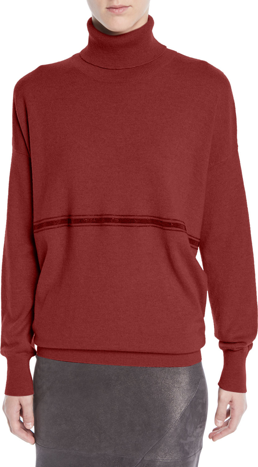 Brunello Cucinelli Cashmere Turtleneck Sweater w/ Monili Stripe