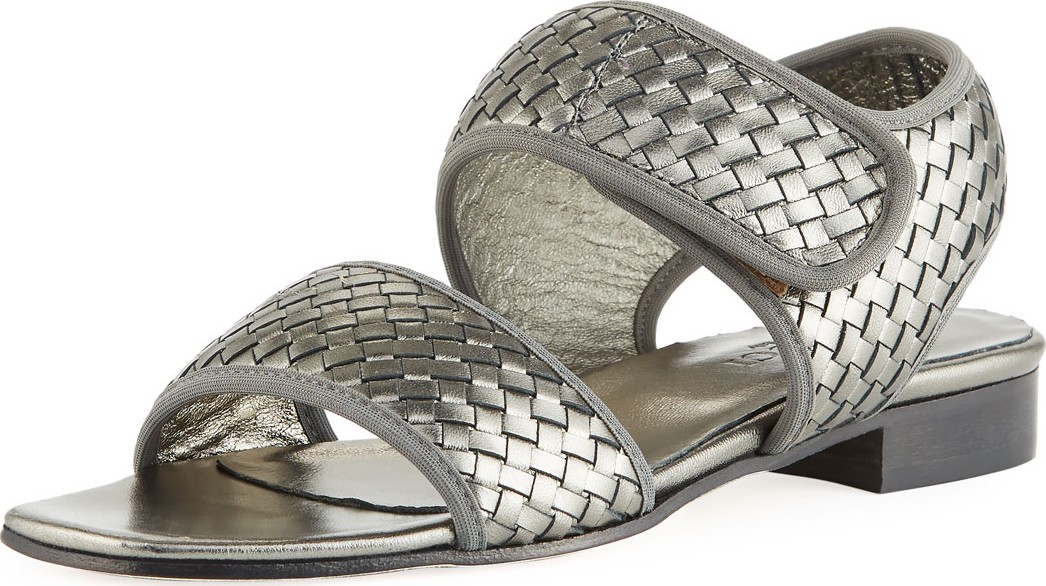 Sesto Meucci Gryta Woven Leather Flat Sandal, Pewter
