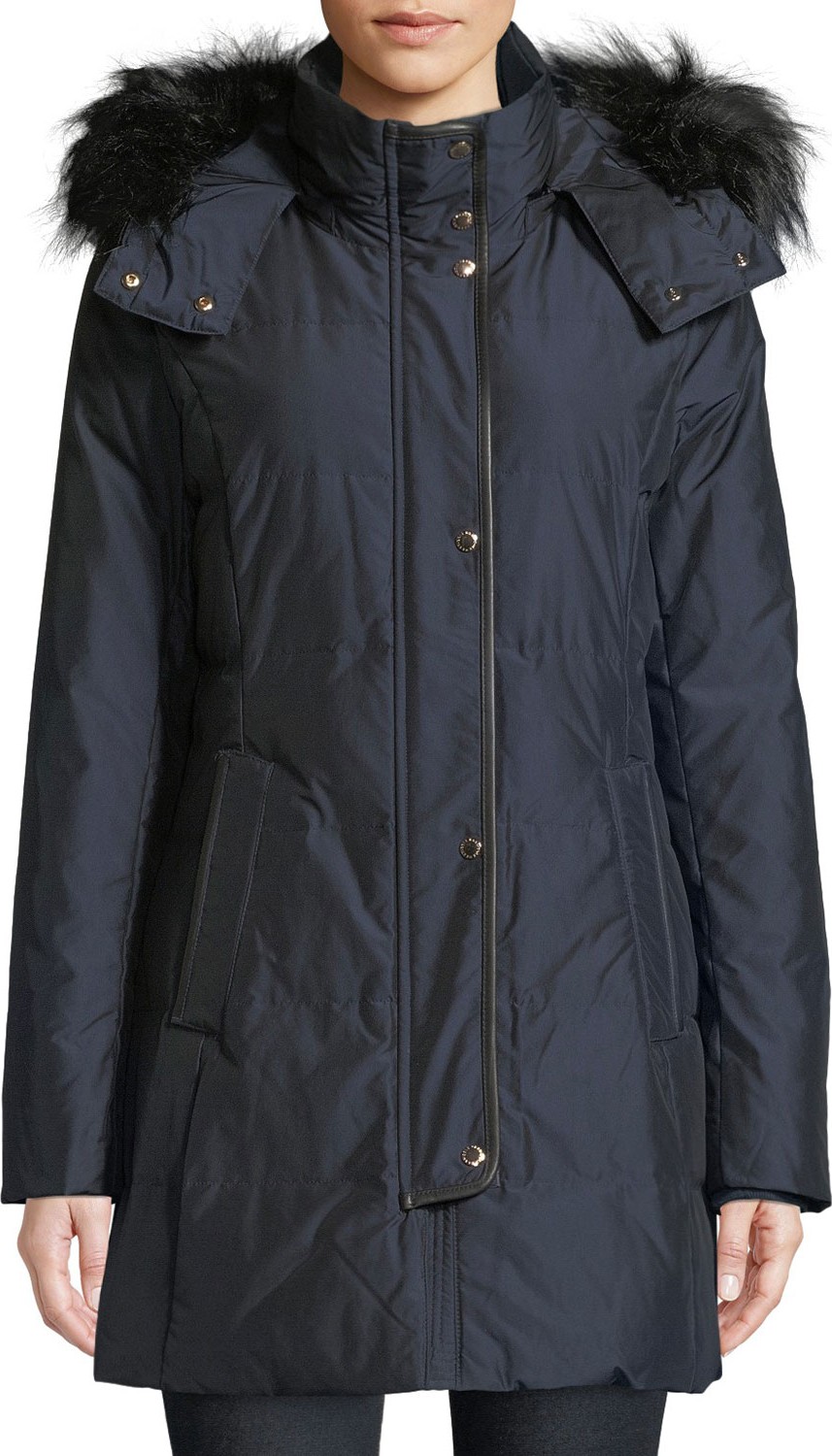 Cole Haan Silky Down-Fill Anorak Coat w/ Faux-Fur Hood