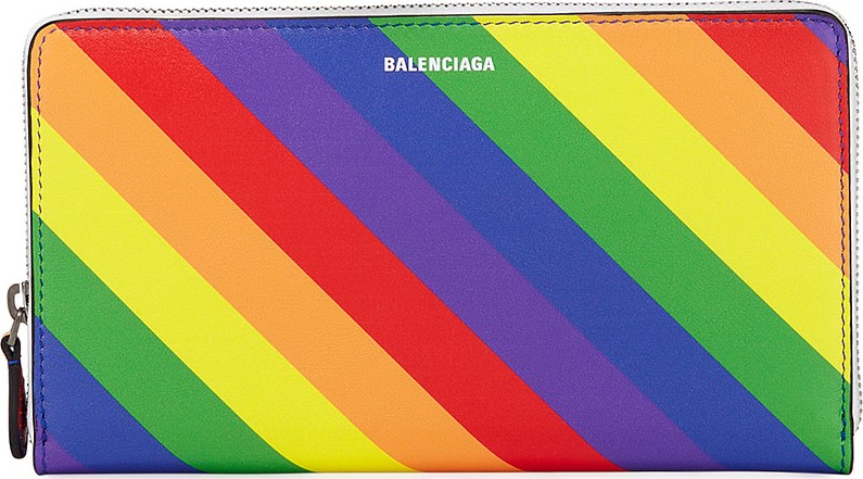Balenciaga Ville Rainbow Stripe Leather Continental Wallet