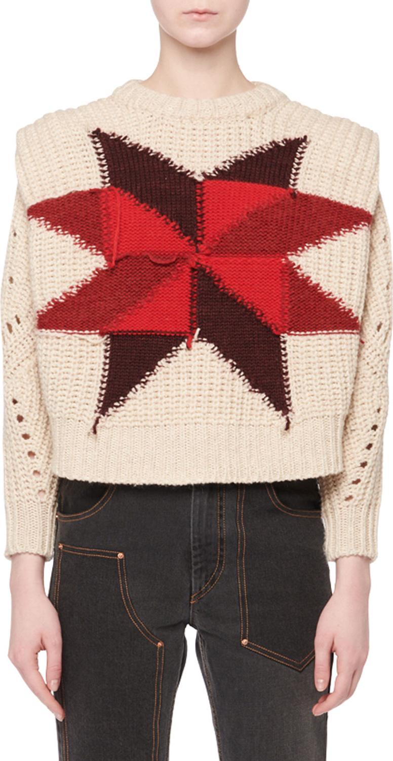 Isabel Marant Nordic Crewneck Star Intarsia Boxy Wool-Mohair Sweater