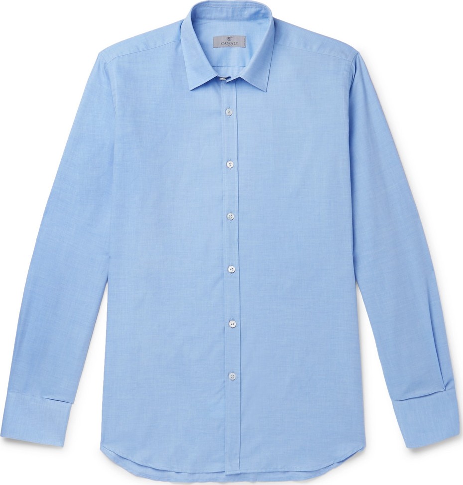 Canali Blue Cotton and Cashmere-Blend Shirt