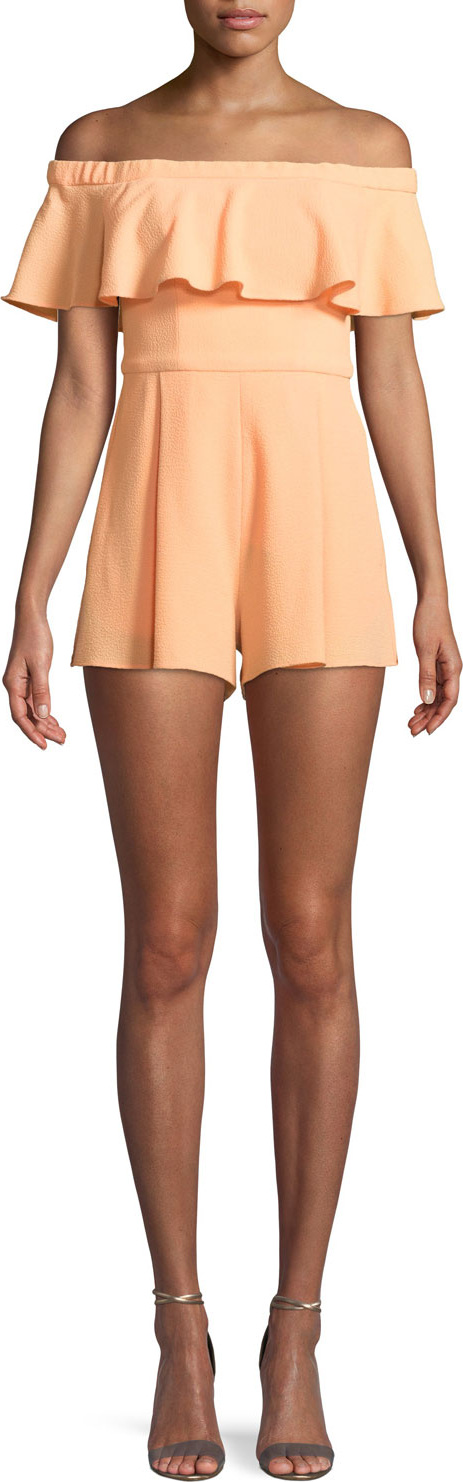 Black Halo Penelope Off-the-Shoulder Ruffle Romper